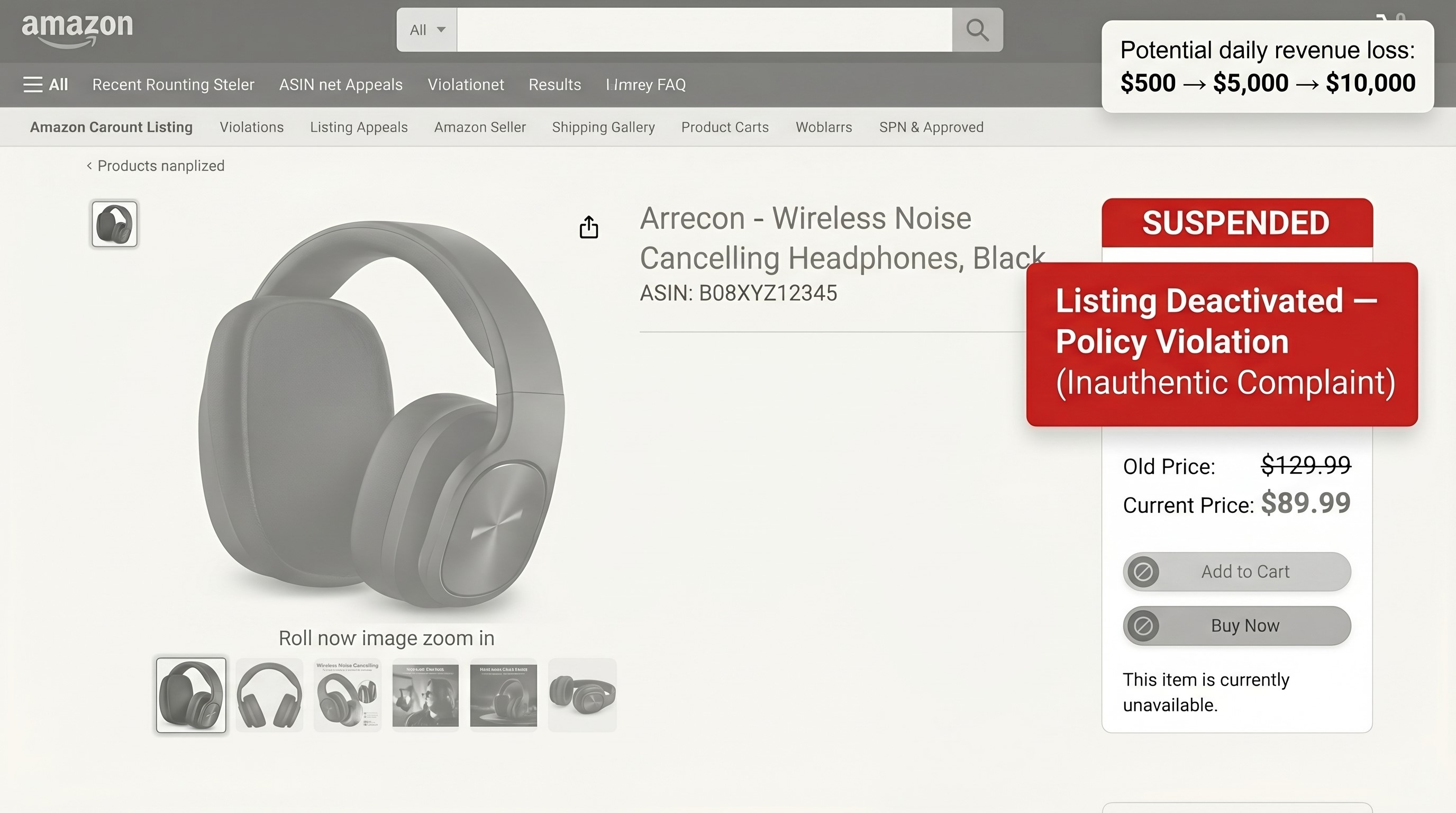 Amazon counterfeit appeal — listing suspended for fake product allegation